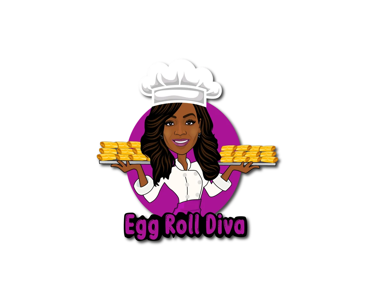EggRollDiva cartoon chef mascot on a magenta circle