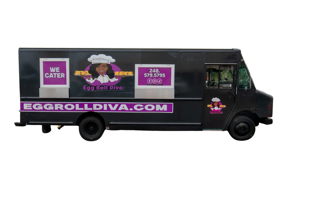 The black and magenta EggRollDiva food truck